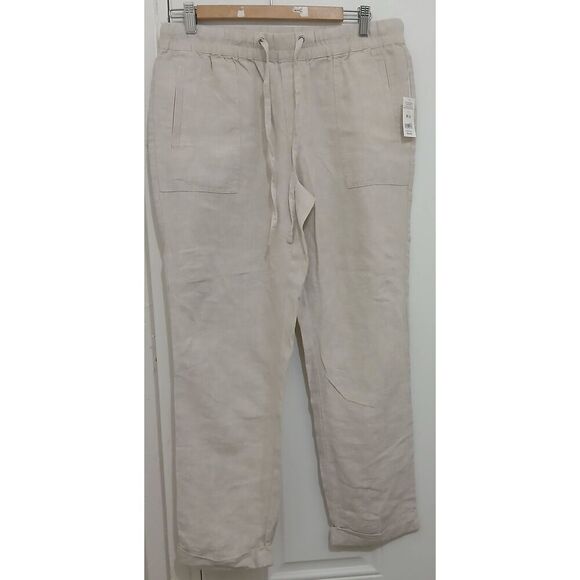 Lord Taylor womens petite medium cream tan beige linen pants elastic waist - Picture 1 of 8